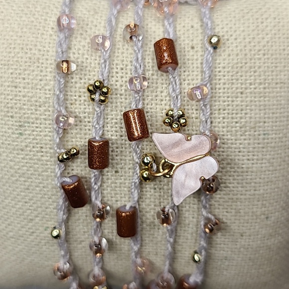 Women's Wrap Bracelet Light Gray Gold Blush Pink Beads Butterfly Handmade Cute - Picture 3 of 5